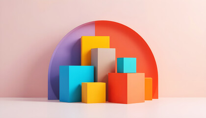 abstract background with colorful 3D blocks,colorful 3D blocks arranged in a semi-circular pattern against a clean