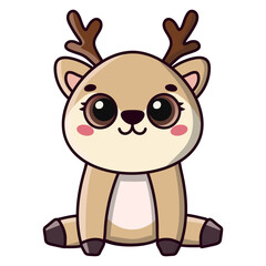Little reindeer with big eyes in kawaii style. Flat Cartoon Style. Image for card, sticker, baby clothing.