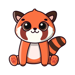 Little red panda with big eyes in kawaii style. Flat Cartoon Style. Image for card, sticker, baby clothing.