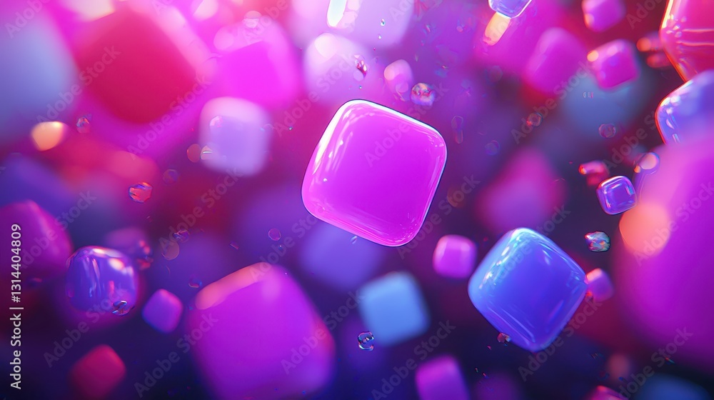 Poster colorful glowing cubes floating in a dreamy abstract background