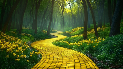 Obraz premium Follow the Yellow Brick Road A Magical Trail to Adventure