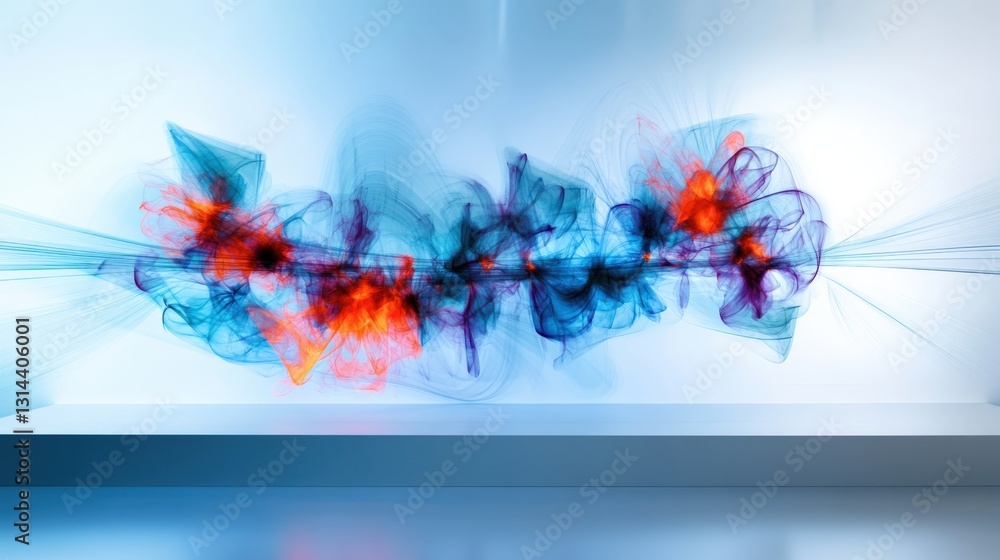 Poster dynamic abstract art display modern gallery digital artwork contemporary space eye-level perspective