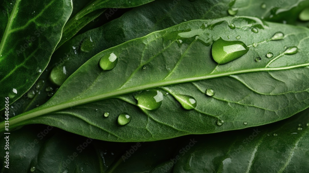 Aufkleber detailed veins of a leaf illuminated by droplets in a lush environment generative ai