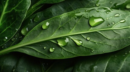 Fototapeta premium Detailed veins of a leaf illuminated by droplets in a lush environment Generative AI