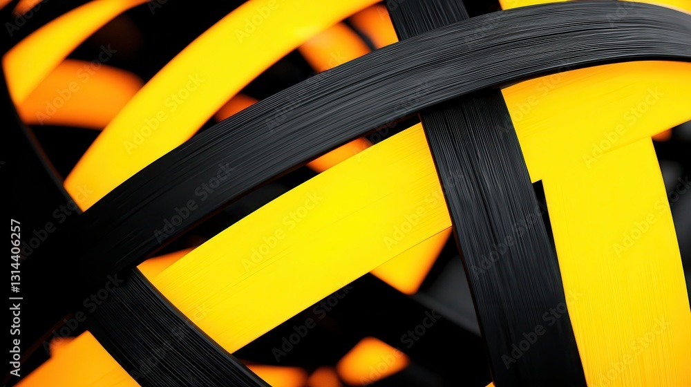 Poster abstract black and yellow lines forming intricate textures and patterns