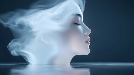 A Beautiful Woman Appears As If Emerging From Wispy Clouds