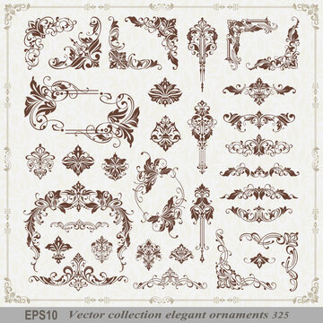 Vintage design lace borders monogram logo and corners Vector set art deco floral ornaments elements