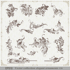 Vintage design lace borders monogram logo and corners Vector set art deco floral ornaments elements