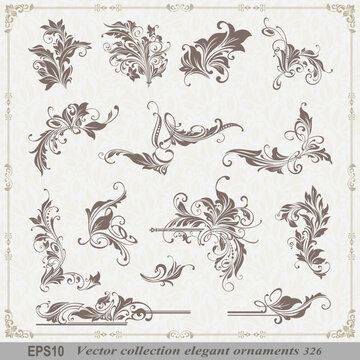 Vintage design lace borders monogram logo and corners Vector set art deco floral ornaments elements