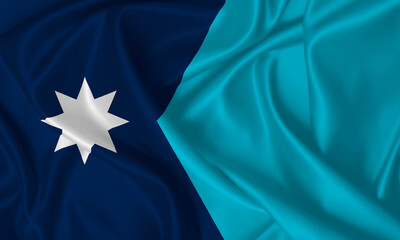 Flag of Minnesota waving in the wind on silk texture