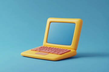 A yellow and pink laptop set against a light blue background