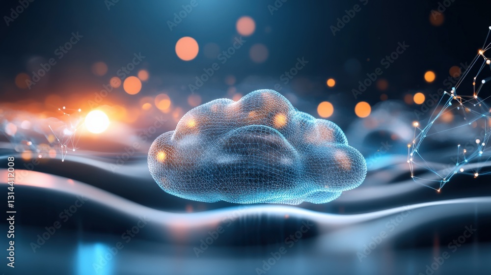 Poster dynamic cloud computing visualization digital space 3d graphic futuristic environment close-up view 