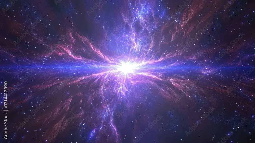 Poster bright cosmic explosion in deep space with colorful nebula patterns