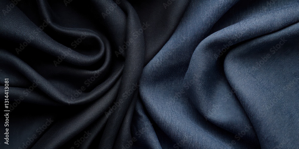 Poster exploring the intricate textures of deep blue denim fabric under soft light generative ai