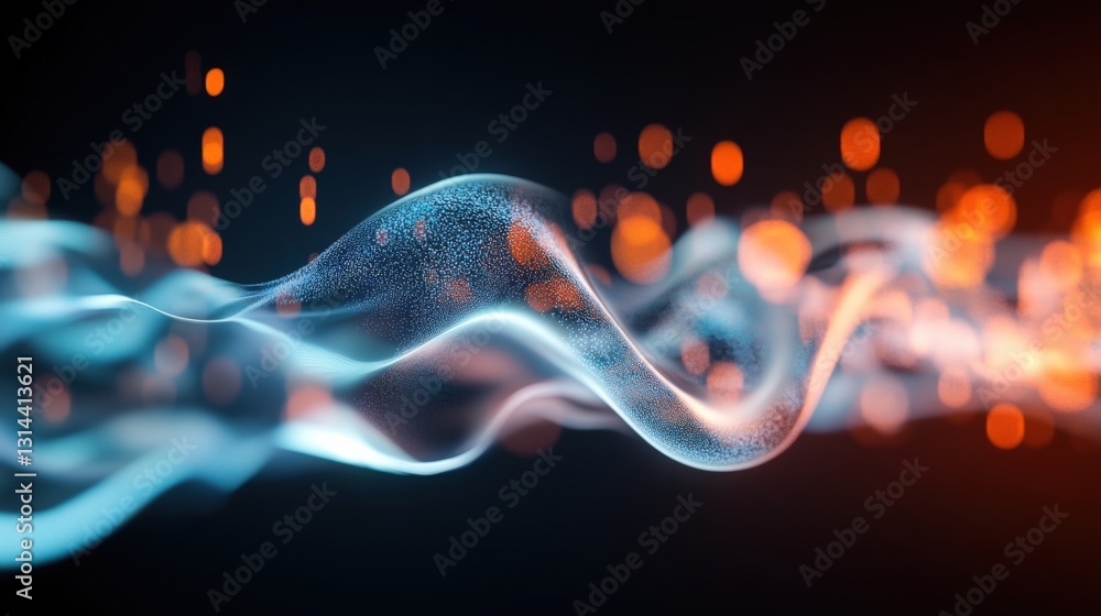 Poster dynamic waves of light and color abstract art digital creation dark background close-up view fluid m