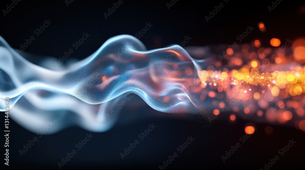 Poster dynamic flow of fire and smoke abstract visuals digital art dark background close-up energy and move