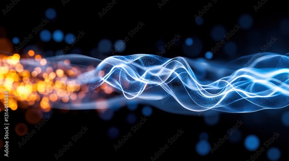 Poster dynamic light waves and sparks abstract setting digital art dark background close-up energy and inno
