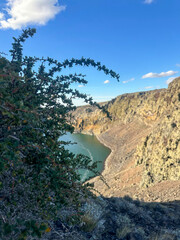 Blue lagoon in the crater of an old volcano in southern Patagonia