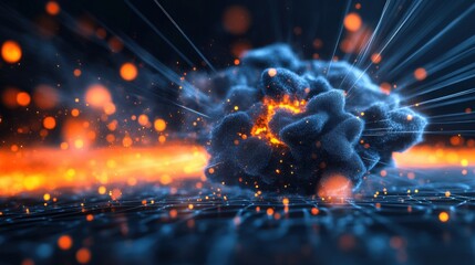 Explosive force unleashed digital fireball simulation virtual realm visual effects sci-fi dynamic perspective creative concept