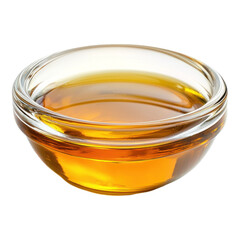A small glass bowl filled with golden honey, showcasing its smooth texture and rich color.