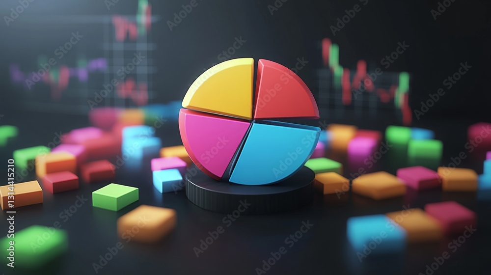 Aufkleber a colorful d pie chart with individual segments floating in mid-air, surrounded by a soft glow, symb