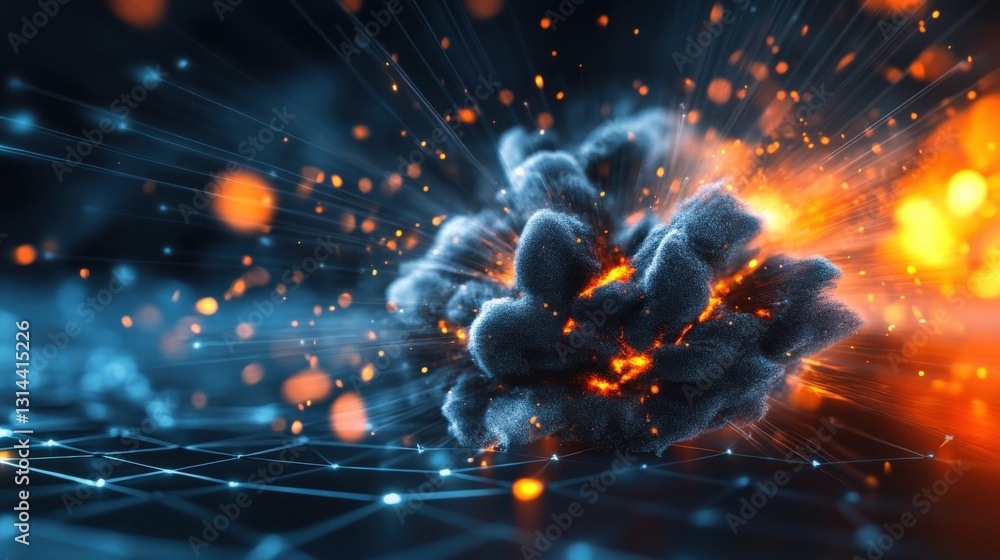 Poster explosive energy release digital realm visual effects abstract environment dynamic perspective conce