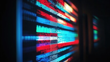 Vibrant bands of digital code cascade in captivating abstract display