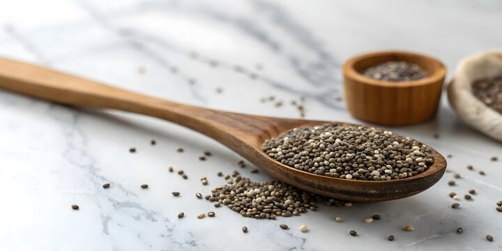 Chia seeds in minimalist composition, symbolizing superfood benefits and detox nutrition, with copy space