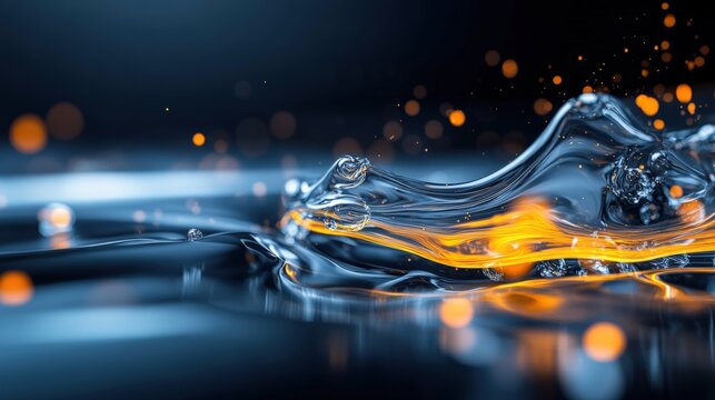 Fluid dynamics action abstract water surface photography dark environment close-up viewpoint vibrant motion concept