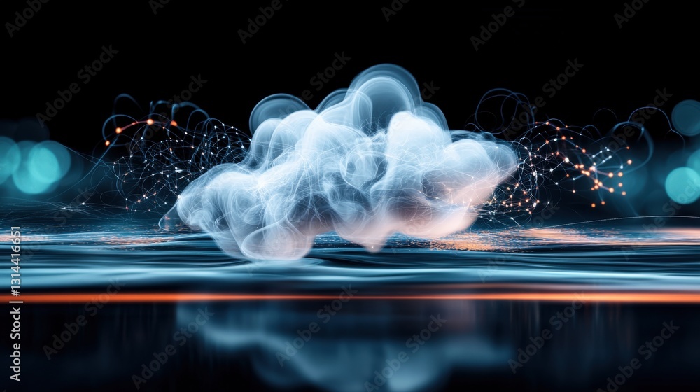 Aufkleber dynamic cloud formation in abstract water setting digital art futuristic environment close-up perspe