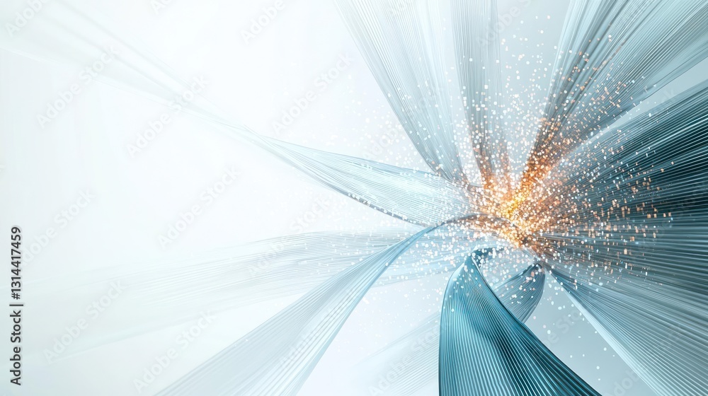 Poster abstract digital illustration of glowing blue lines and particle effect on white background
