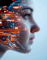 Futuristic technology integration urban setting digital art cyber environment close-up view human-machine interaction