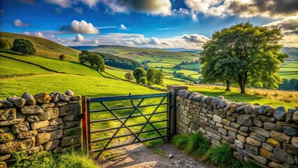 Yorkshire Dales Farm Gate Bokeh Landscape, UK