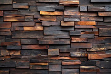 Obraz premium Dark brown wood block wall texture.