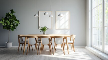 Fototapeta premium Modern dining room interior with empty frames