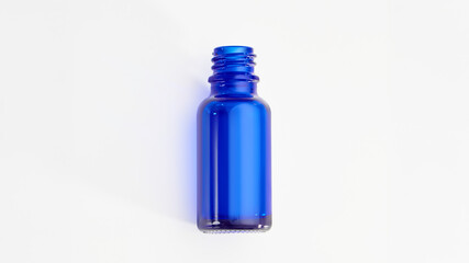 Blue glass jars without logos for mockup of medicines, vitamins, cosmetics