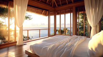 Tranquil Bliss A Warm, Sunlit Haven by the Ocean