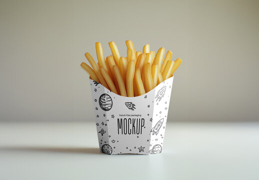 French Fries Packaging Mockup &ndash; Realistic Paper Container for Fast Food Branding, Restaurant Presentation, or Takeaway Meal Design Showcase