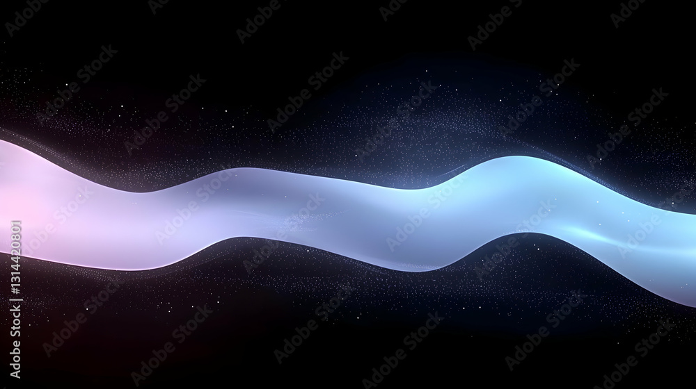 Poster a luminous blue and purple light wave flows across a dark background speckled with tiny stars creati
