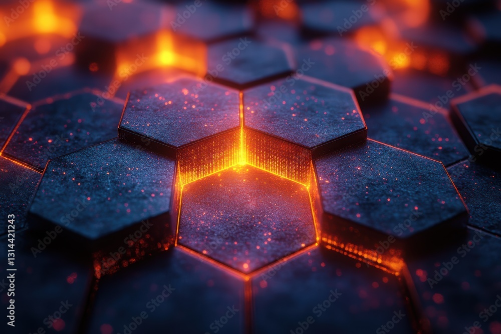Poster graphic pattern featuring glowing hexagons in a dark setting creates a stunning visual effect