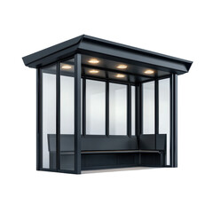 Modern bus shelter with sleek design and glass panels