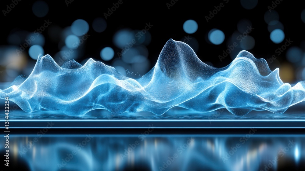 Poster dynamic blue wave formation digital art creation abstract design futuristic environment close-up vie