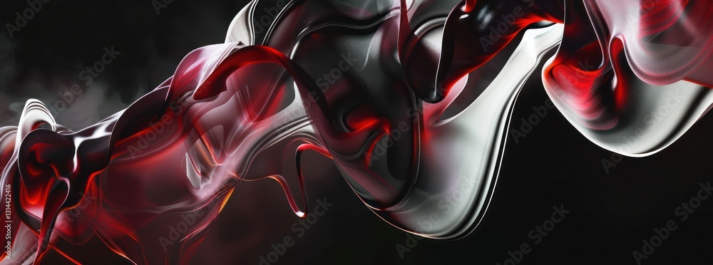 Poster abstract red white metallic glossy lighting reflections vibrant curve swirl wave gradient curl smoot