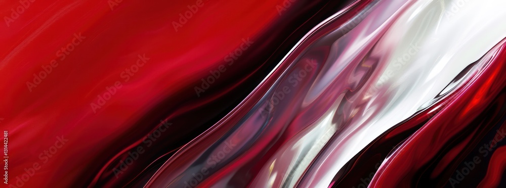 Poster abstract red white metallic glossy lighting reflections vibrant curve swirl wave gradient curl smoot