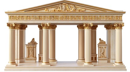 Obraz premium Majestic Monumental Greek Archway with Ornate Columns and Friezes Isolated on White