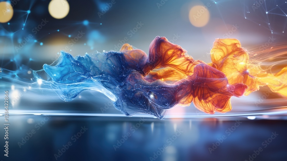 Poster dynamic flow of colorful smoke abstract art digital creation studio environment close-up view vivid 
