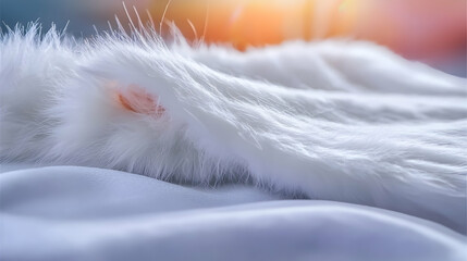Close up of white fur with light reflection and details