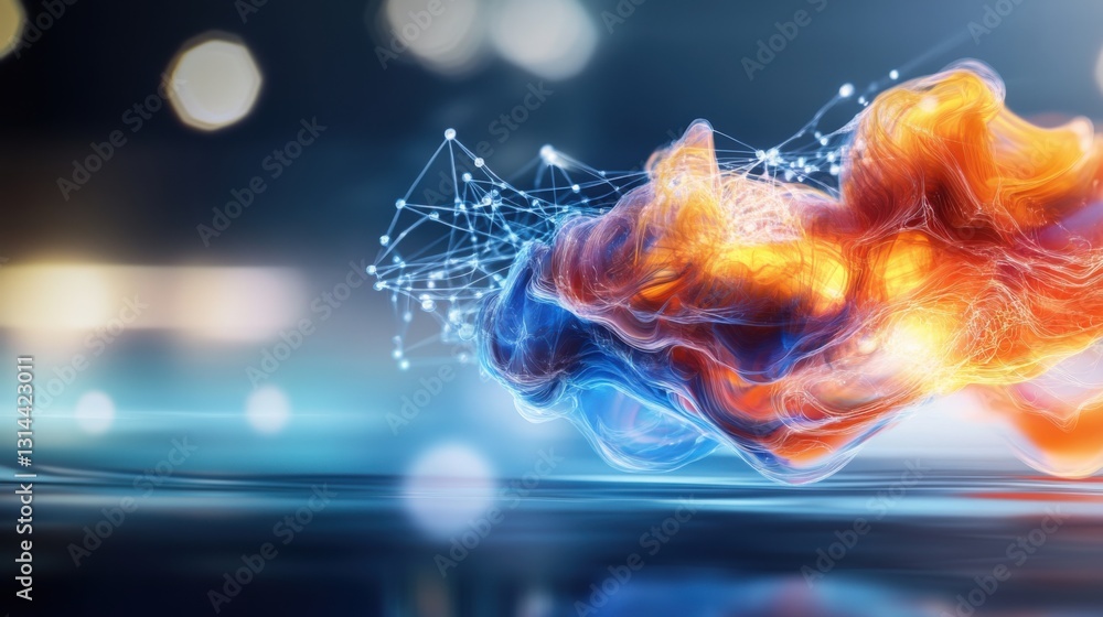Poster dynamic abstract art of flame and water digital realm visual design creative environment close-up vi