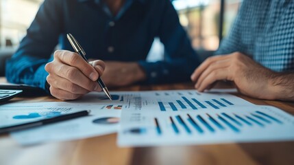 Businesspeople Reviewing Financial Documents At A Table