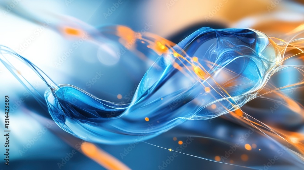 Poster dynamic flow of abstract blue liquid studio setting digital art soft lighting artistic perspective f